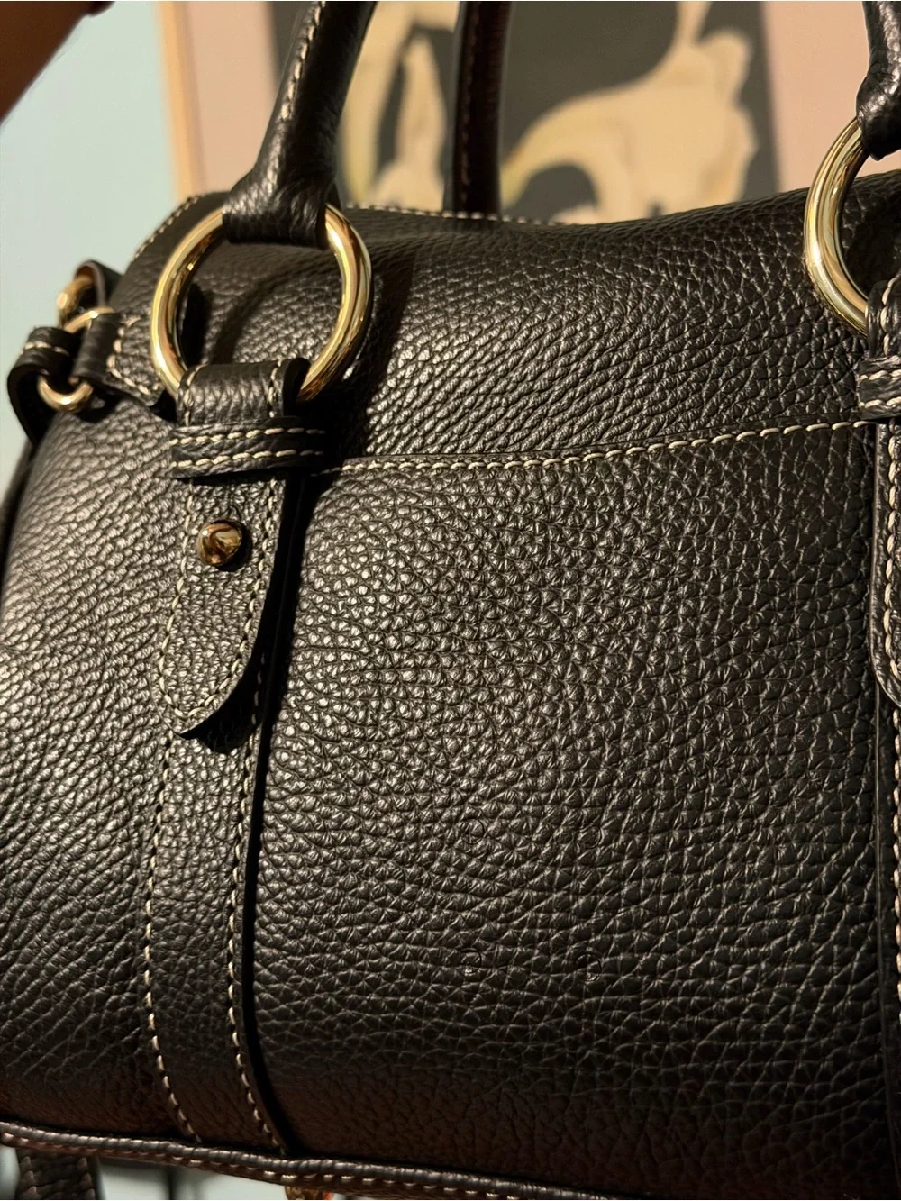 Dooney & Bourke Black Pebbled Leather Mini Satchel with Gold Hardware